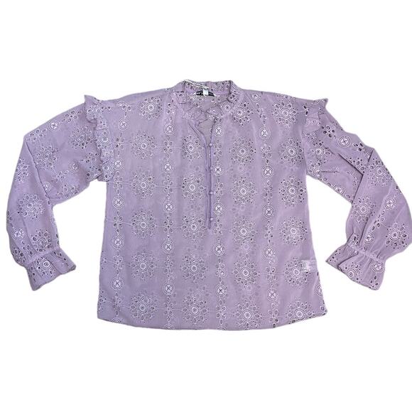 Walter Baker Violet Semi-Sheer Pull Over Ruffled Eyelet Tracey Top Size Small - Picture 9 of 11